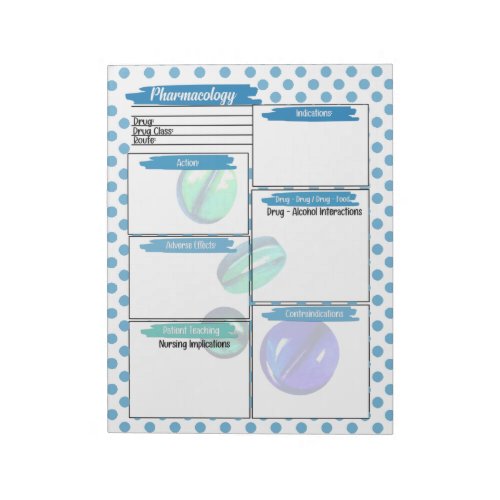 Blue Pill Healthcare Student Pharmacology Template Notepad