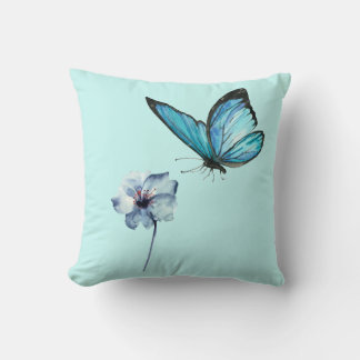 Blue Pillow with Butterfly and Blue Flower