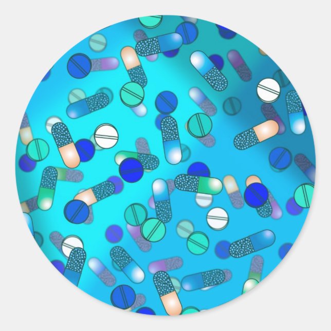 Blue Pills Classic Round Sticker (Front)