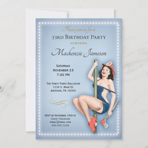 Blue Pin Up Birthday Party Invitation Retro