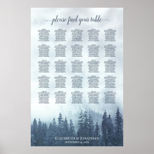 Blue Pine Forest 25 Table Wedding Seating Chart