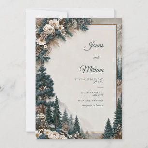 Blue Pine Rose Wedding Invitation