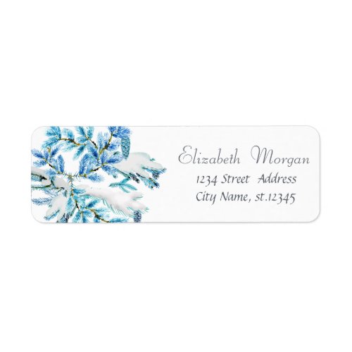Blue Pine Tree Branches HolidayChristmas Label