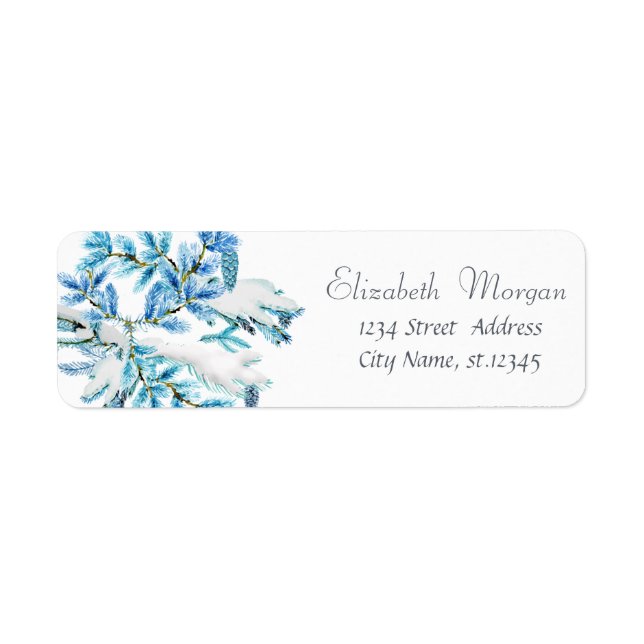 Blue Pine Tree Branches, Holiday,Christmas Label (Front)