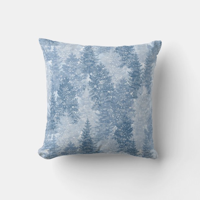 Blue Pine Tree Pattern Throw Pillow (Front)