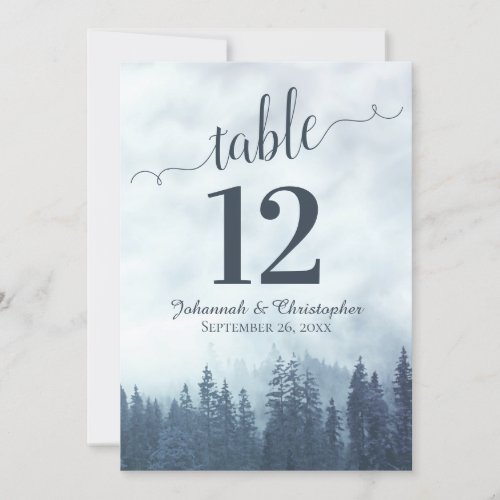 Blue Pine Trees Wedding Table Number Card Large