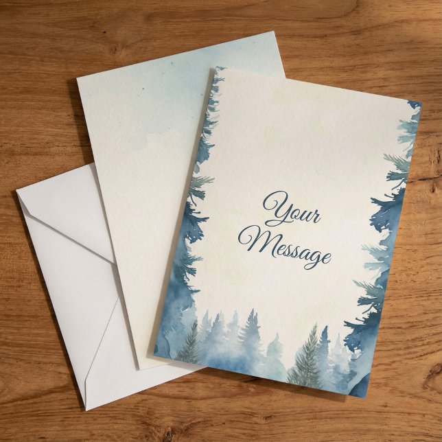 Blue pine trees your message holiday  note card (Blue pine trees your message holiday note card.)
