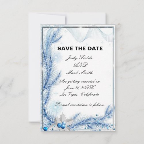 Blue Pine Winter Christmas Save The Date Card