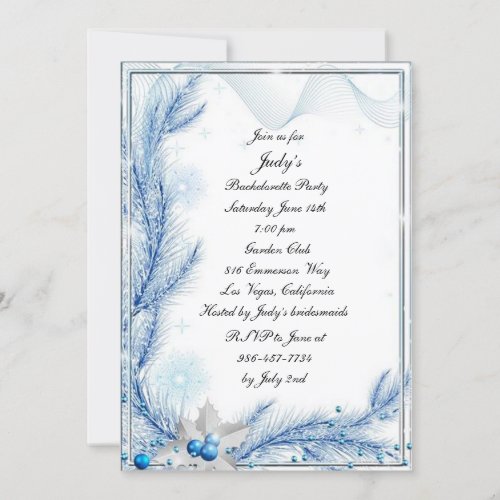 Blue Pine Winter Christmas Wedding Bachelorette Invitation