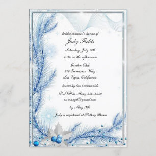 Blue Pine Winter Christmas Wedding Bridal Shower Invitation