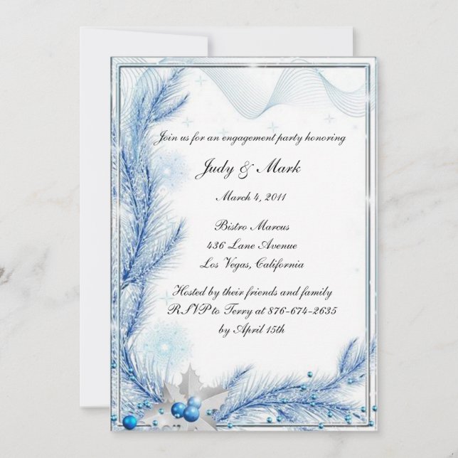 Blue Pine Winter Christmas Wedding Engagement Invitation (Front)