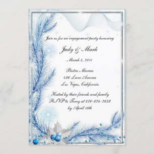 Blue Pine Winter Christmas Wedding Engagement Invitation