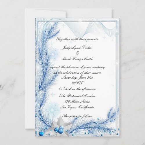 Blue Pine Winter Christmas Wedding Invitation