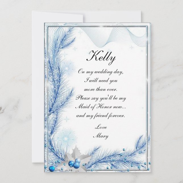 Blue Pine Winter Christmas Wedding Maid Of Honor Invitation (Front)