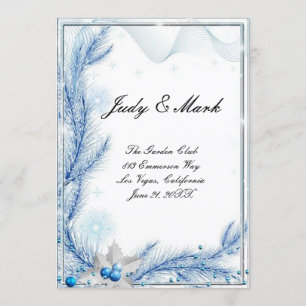 Blue Pine Winter Christmas Wedding Menu Card