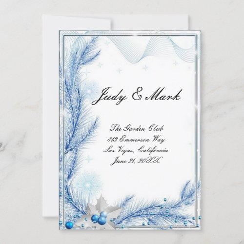 Blue Pine Winter Christmas Wedding Menu Card