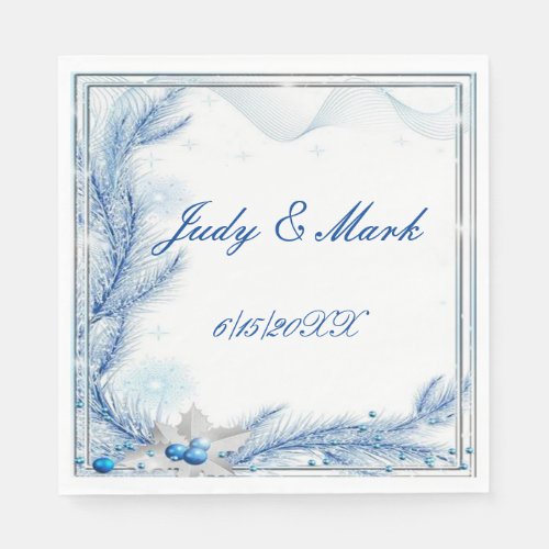 Blue Pine Winter Christmas Wedding Paper Napkins