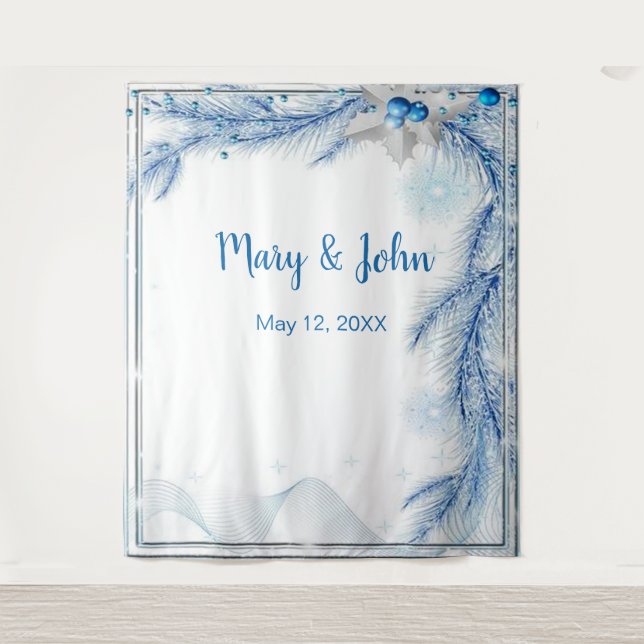 Blue Pine Winter Christmas Wedding Photo Backdrop (Front)