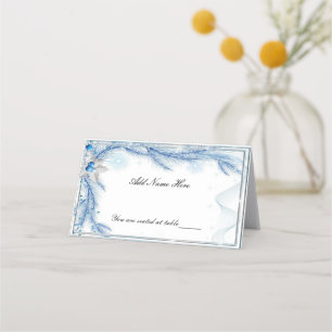 Blue Pine Winter Christmas Wedding Place Card