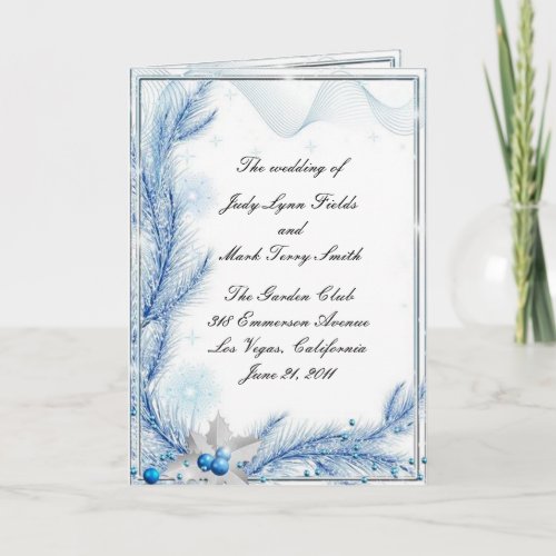 Blue Pine Winter Christmas Wedding Program Card