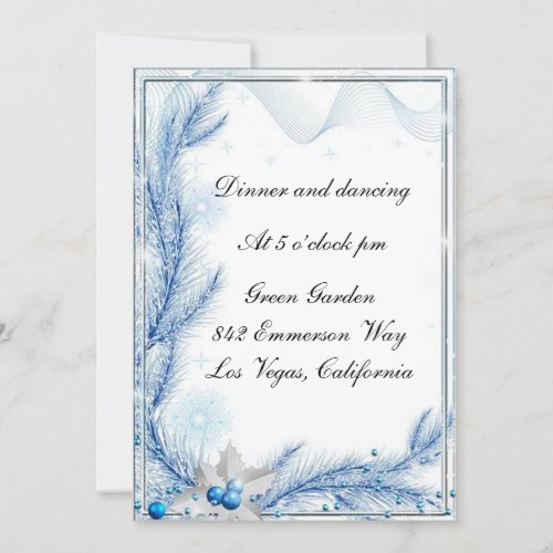 Blue Pine Winter Christmas Wedding Reception Card