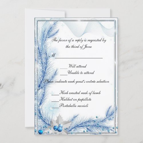 Blue Pine Winter Christmas Wedding Response Card