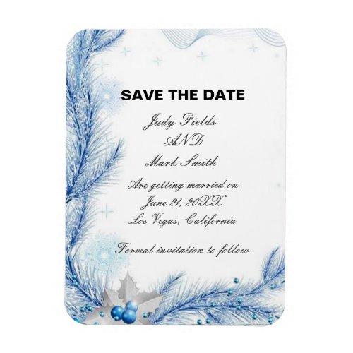 Blue Pine Winter Christmas Wedding Save The Date Magnet