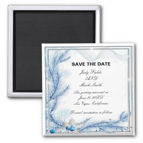 Blue Pine Winter Christmas Wedding Save The Date Magnet