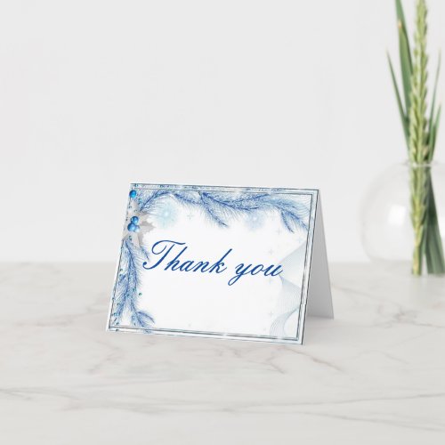 Blue Pine Winter Christmas Wedding Thank You Card