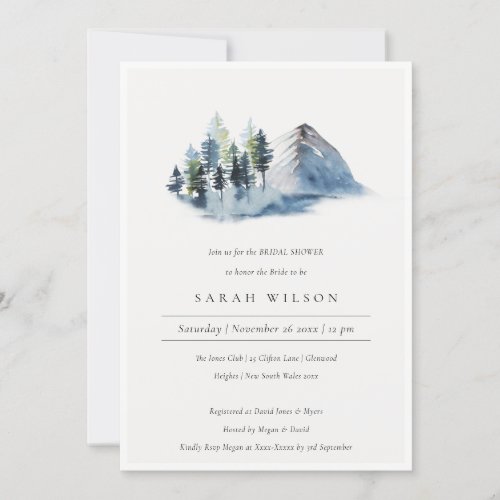 Blue Pine Woods Mountain Bridal Shower Invite