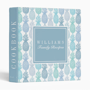 Blue Pineapple Pattern Family Recipe Cookbook 3 Ring Binder