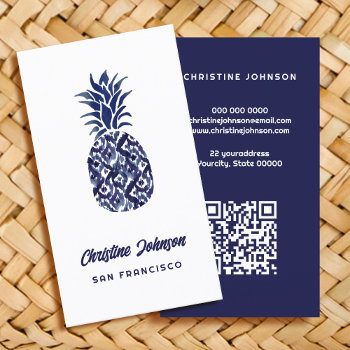 Blue Pineapple Qr Code Business Card by amoredesign at Zazzle