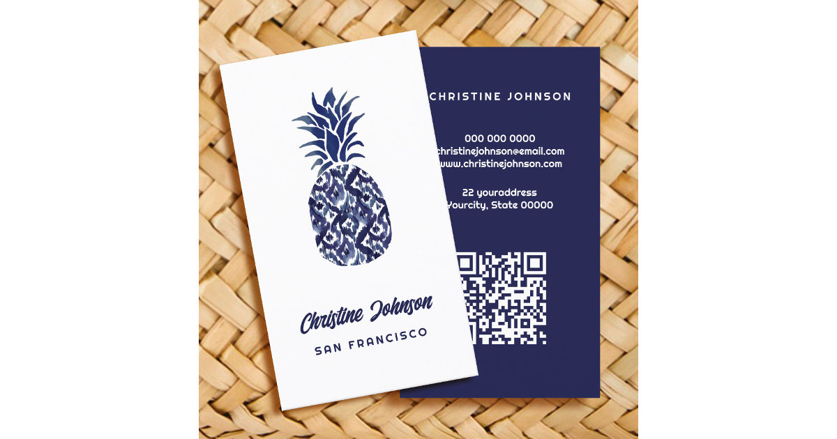 blue pineapple QR code Business Card Zazzle