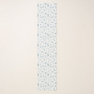 Blue Pineapple Seashell Coastal Chiffon Scarf