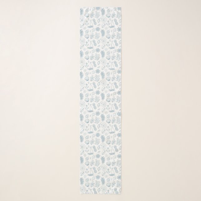 Blue Pineapple Seashell Coastal Chiffon Scarf (Front)