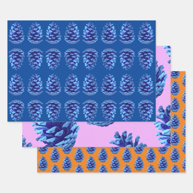 Blue Pinecone Art Holiday Wrapping Craft Paper (Set)