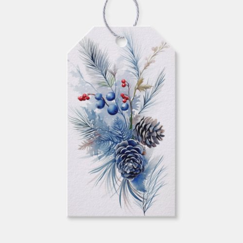 Blue Pinecone Birch Branches Blue Sprigs Gift Tags