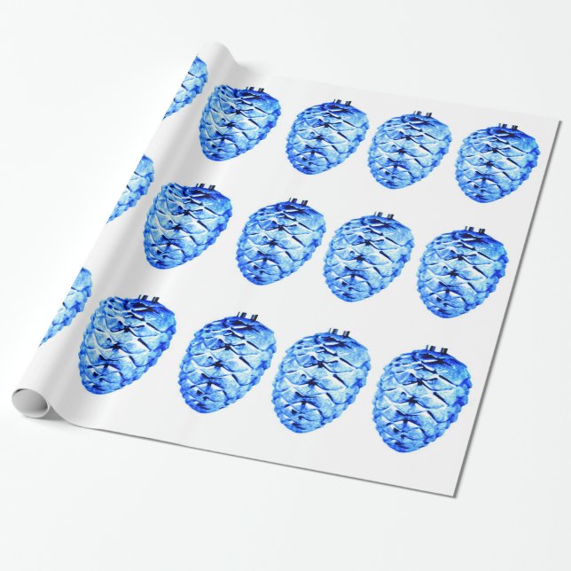 Blue Pinecones Wrapping Paper (Unrolled)