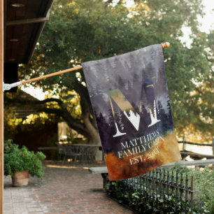 Blue Pines M Monogram Family Cabin Name House Flag