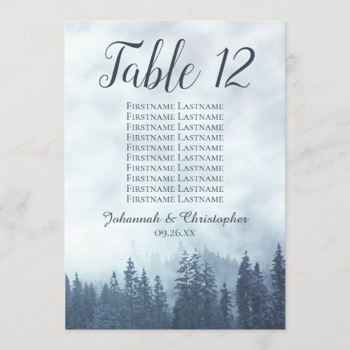 Blue Pines Wedding Seating Chart Table Number Card