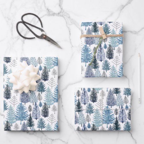 Blue Pines Wrapping Paper Flat Sheet Set of 3