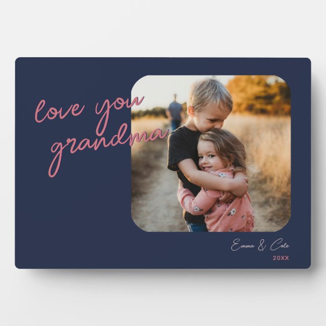 Blue Pink 1-Photo Love You Custom Script Photo Plaque (Front)