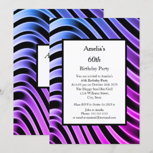 Blue Pink 60th Birthday Party Modern Invitation