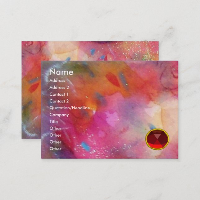 BLUE PINK ABSTRACT , Bright Red Ruby Gem Business Card (Front/Back)