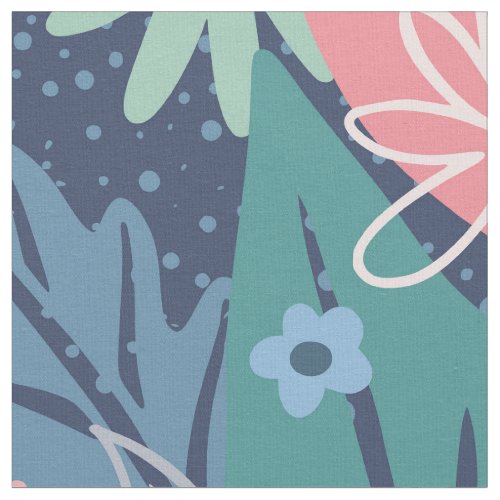 Blue Pink Abstract Floral Fabric