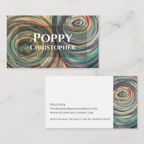 Blue Pink Abstract Watercolor & Ink Circles Bold  Business Card