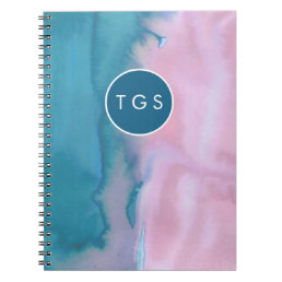 Blue pink abstract watercolor monogram notebook