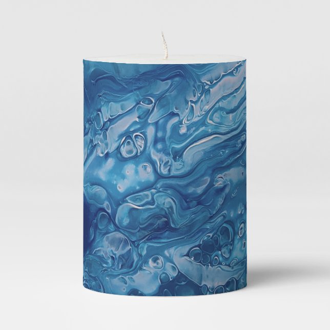 Blue Pink Acrylic Pouring Abstract Fluid Art   Pillar Candle (Front)