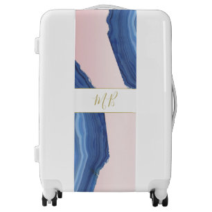 Blue Pink Agate Jewel Elegant Modern Monogram Luggage