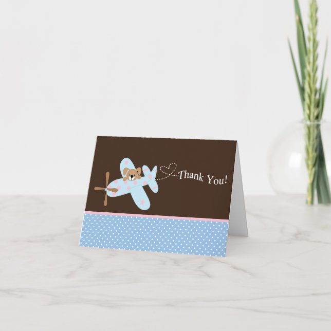 Blue & Pink Airplane Baby Shower Thank You Card (Front)